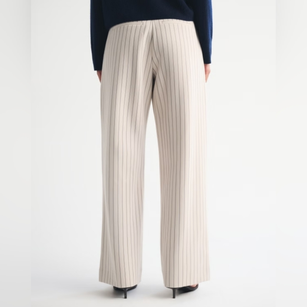 ABERCROMBIE & FITCH Curve Love Sloane Tailored Wide Leg Pant Cream Pinstripe 34S - Picture 4 of 17
